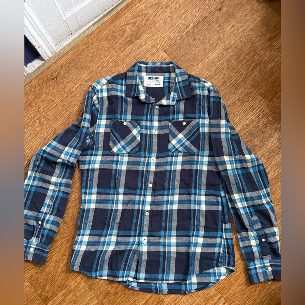 Urban Pipeline Navy and Cream Plaid Men's Shirt